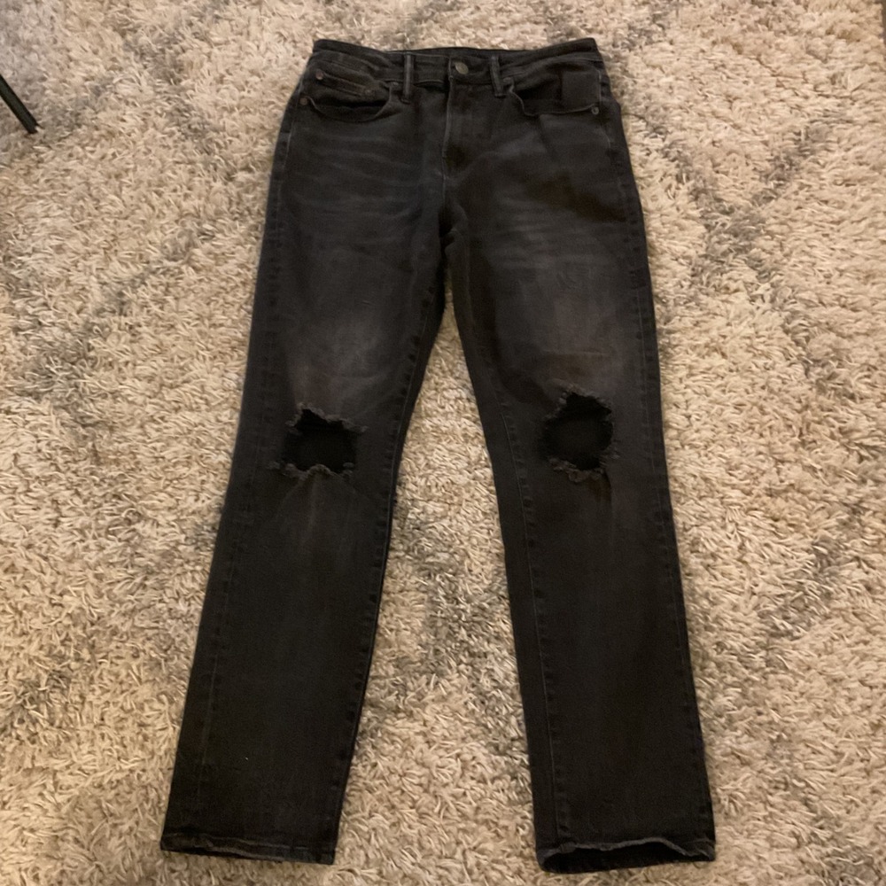 American‎ Eagle Ne(x)t Level Flex Distressed Black Slim Straight Jeans 31x32